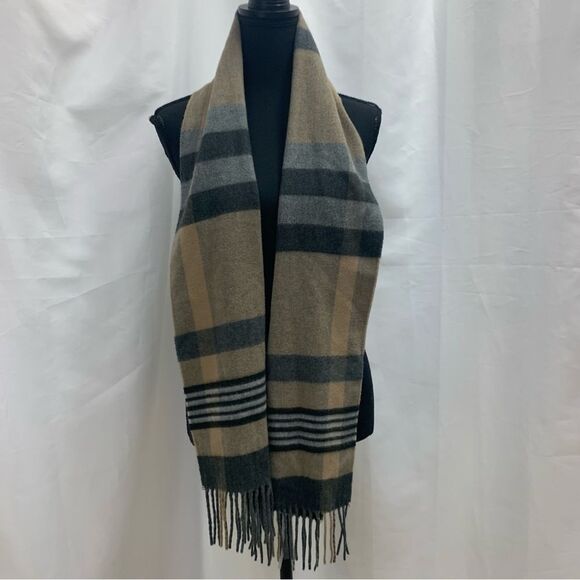 Cashmink V.FRAAS tan camel brown gray black plaid check fall winter scarf🔥 - Picture 2 of 6